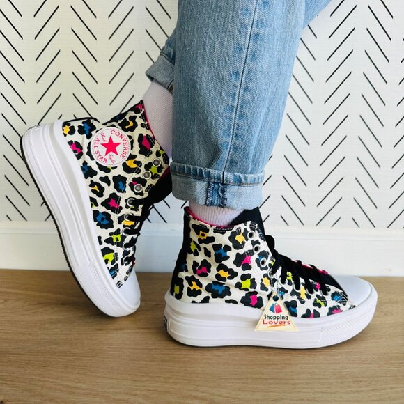 ❤️Converse All Star Ctas Move Hi Kids Shoes 5.5 Platform Leopard Sneaker 272376C - Picture 2 of 13